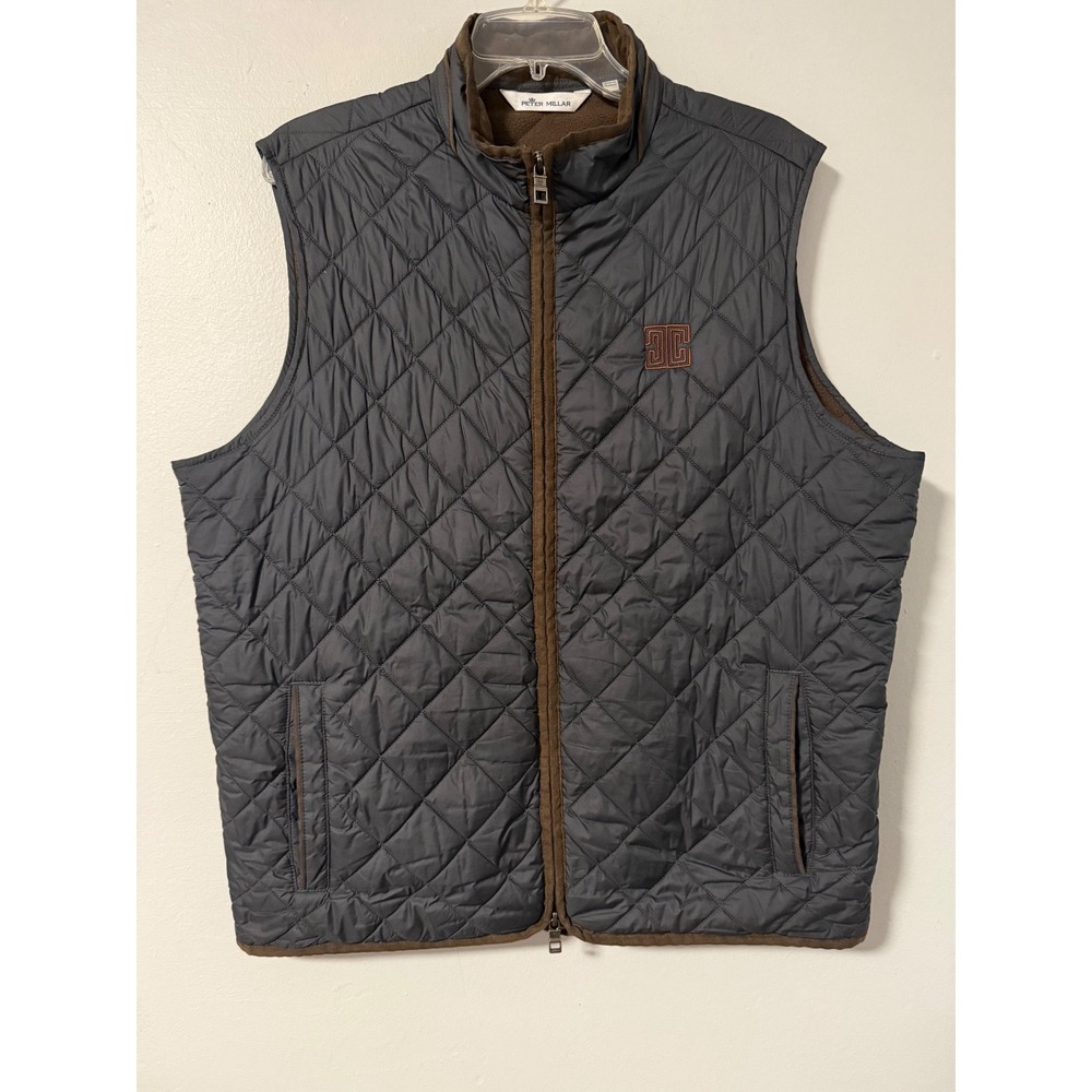 Peter Millar Essex Quilted Vest Mens Large Charcoal Grey Fleece Lined Windproof